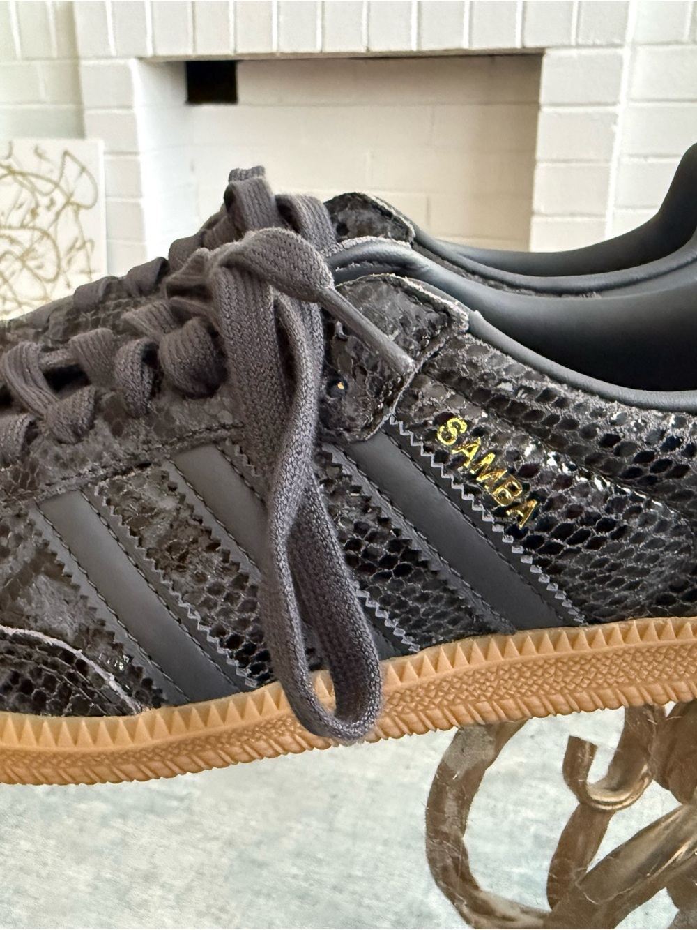 adidas Samba Black Snake-Texture Sneakers with Gum Sole
